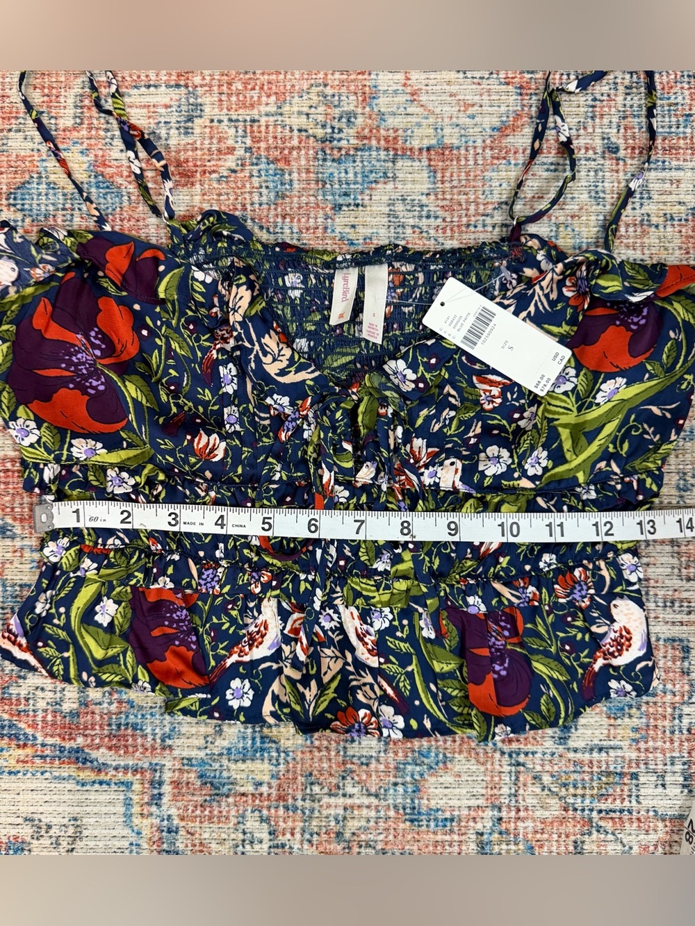 Anthropologie Lyrebird Floral Tie Front Crop Top Blue Boho Blouse Size S - Picture 11 of 13